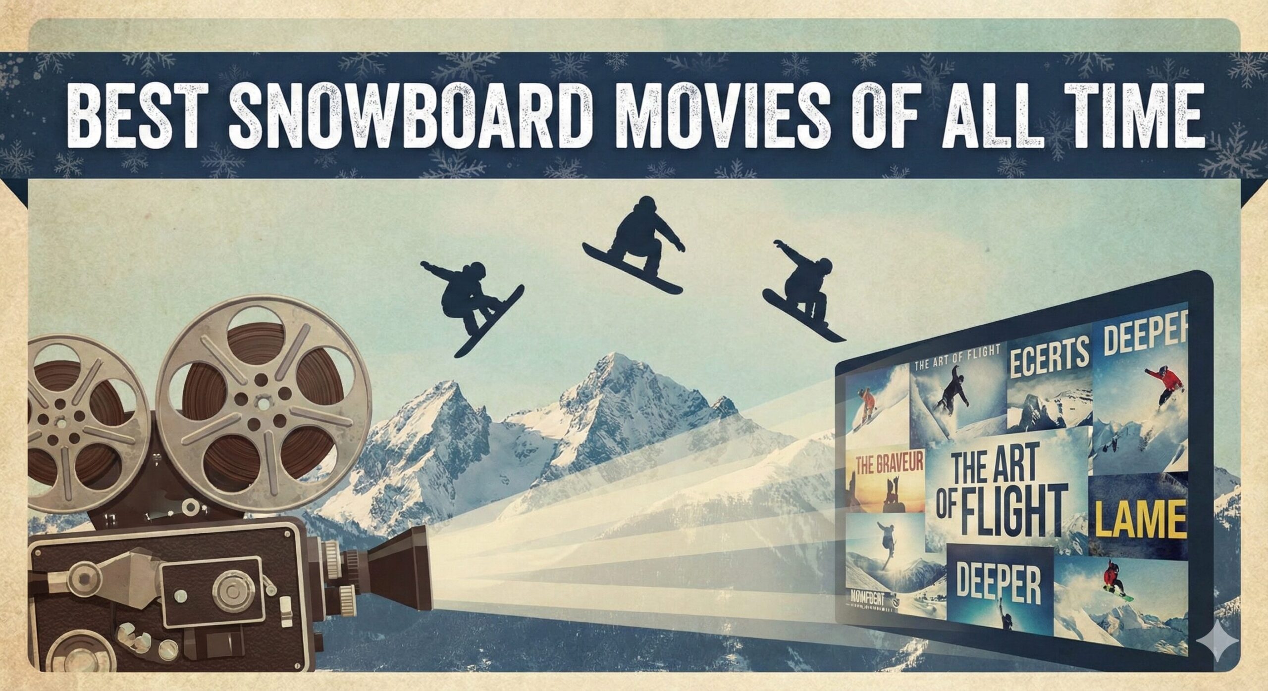 Snowboarder catching air in the backcountry at sunset